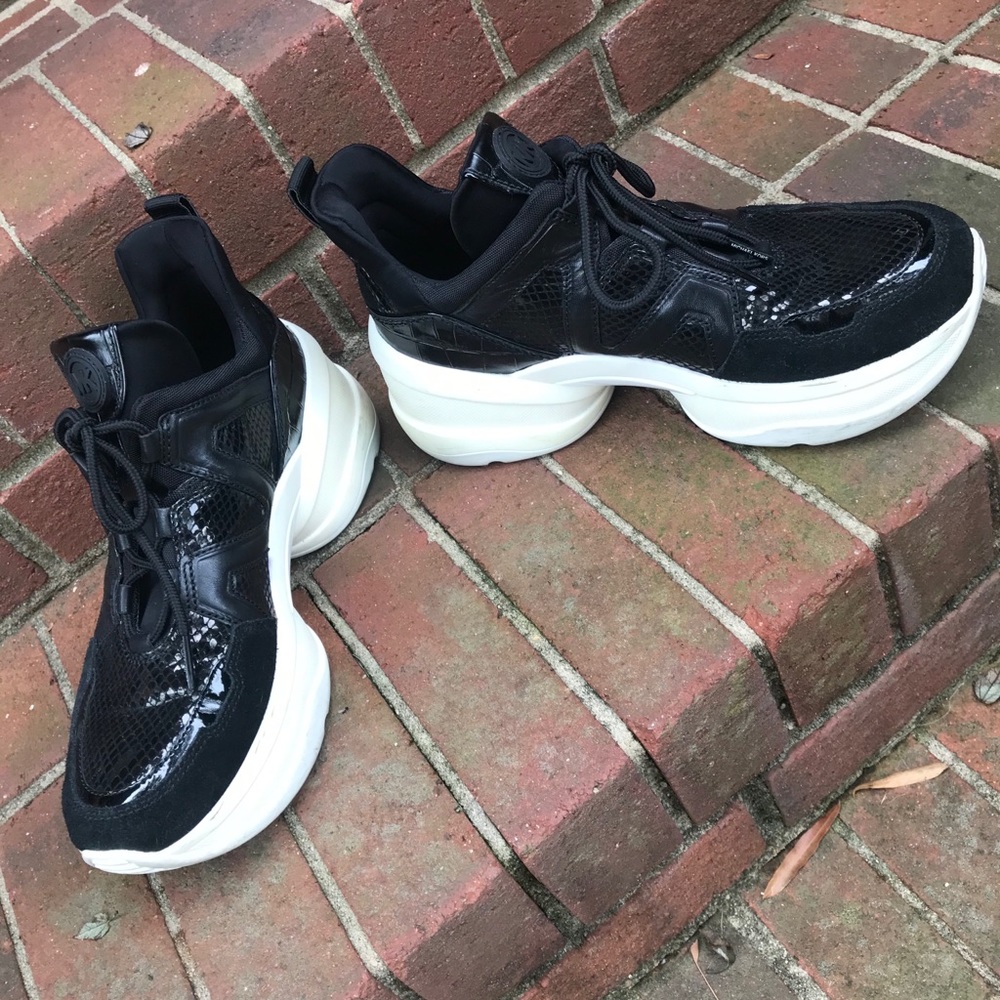 Micheal Kors Olympia Sneakers Black Size 9M - Picture 2 of 16